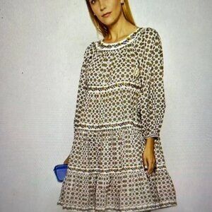 Tory Burch Neutral Sequin Logo Long Sleeves Midi Tiered Dress S (Orig. $575)